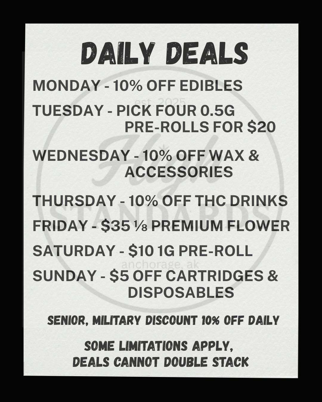 Daily cannabis deals and discounts at Anchorage Alaska dispensary