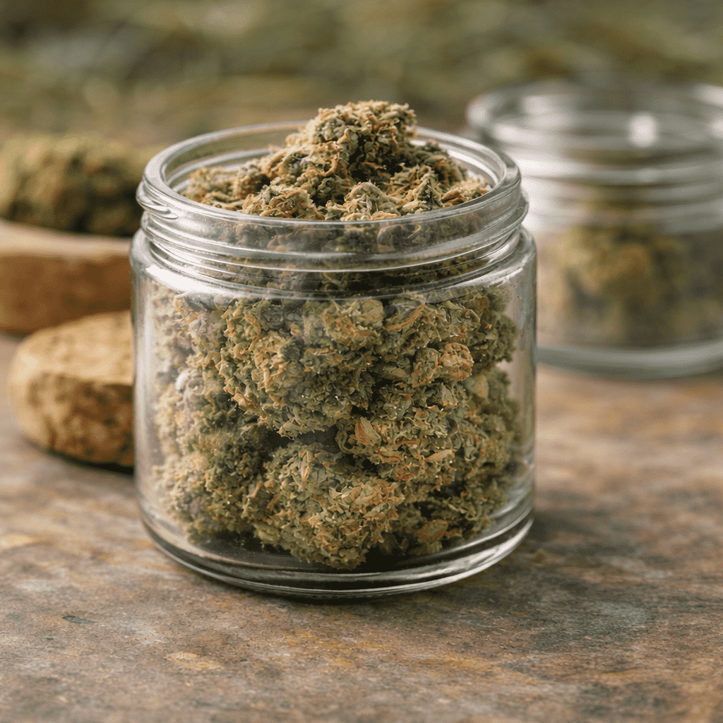 Cannabis flower buds in jar at Anchorage Alaska dispensary